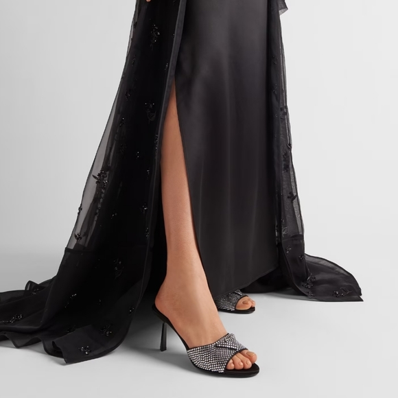 NWT$1,650 PRADA Satin Crystal Open Toe Logo Embellished Slides Mules Sz 39 - Picture 5 of 17